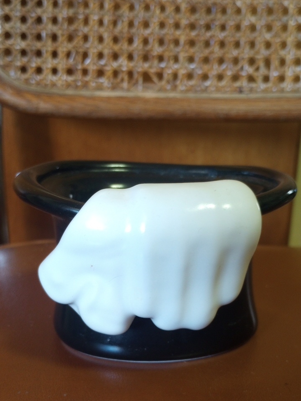 Magician's Top Hat & Gloved Hands Ceramic Black & White Storage Container